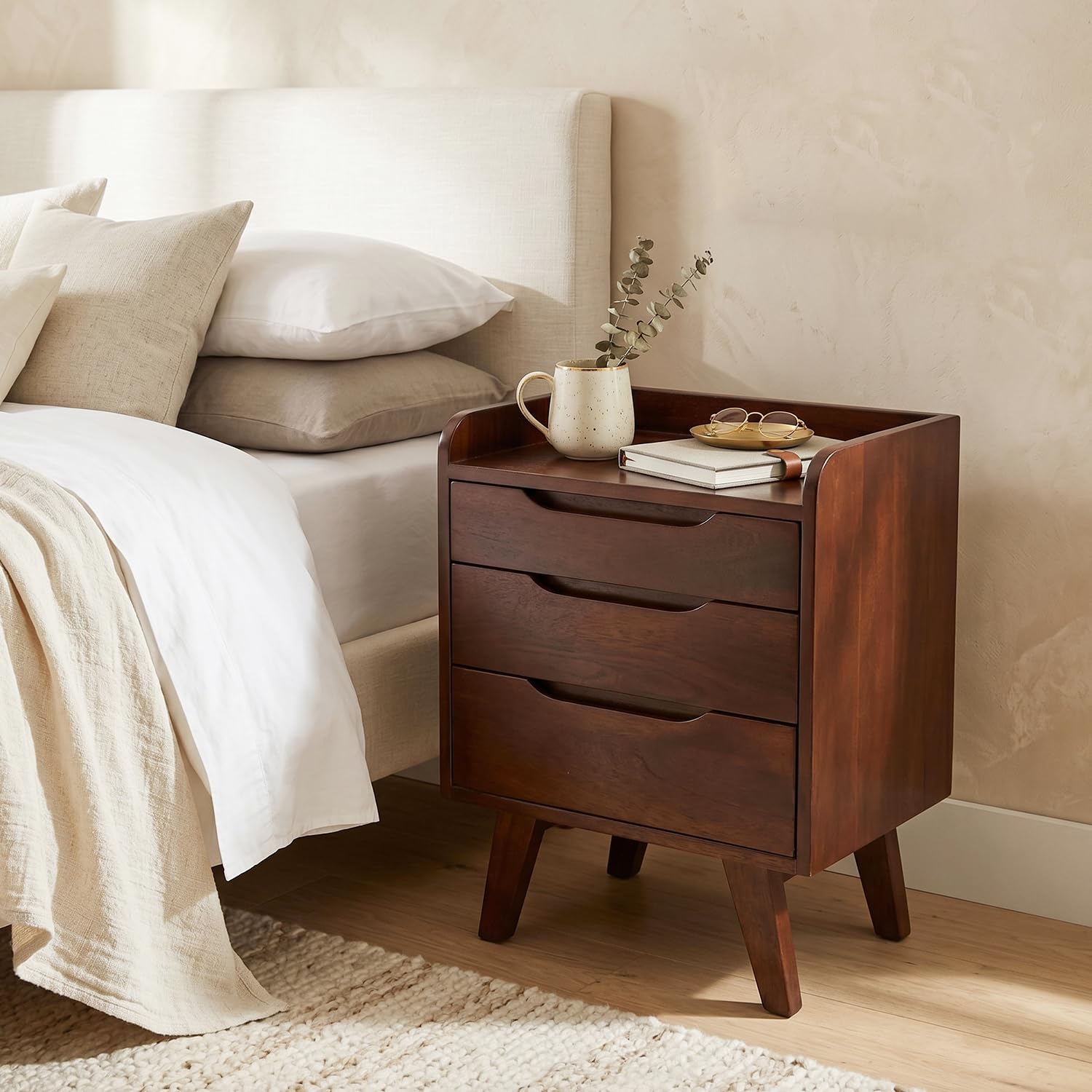SHIKHA WOOD CRAFT Sheesham Wood Bedside End Table with 3 Drawer Storage Wooden Night Stand for Bedroom Living Room Home (Rosewood Finish)-image-21
