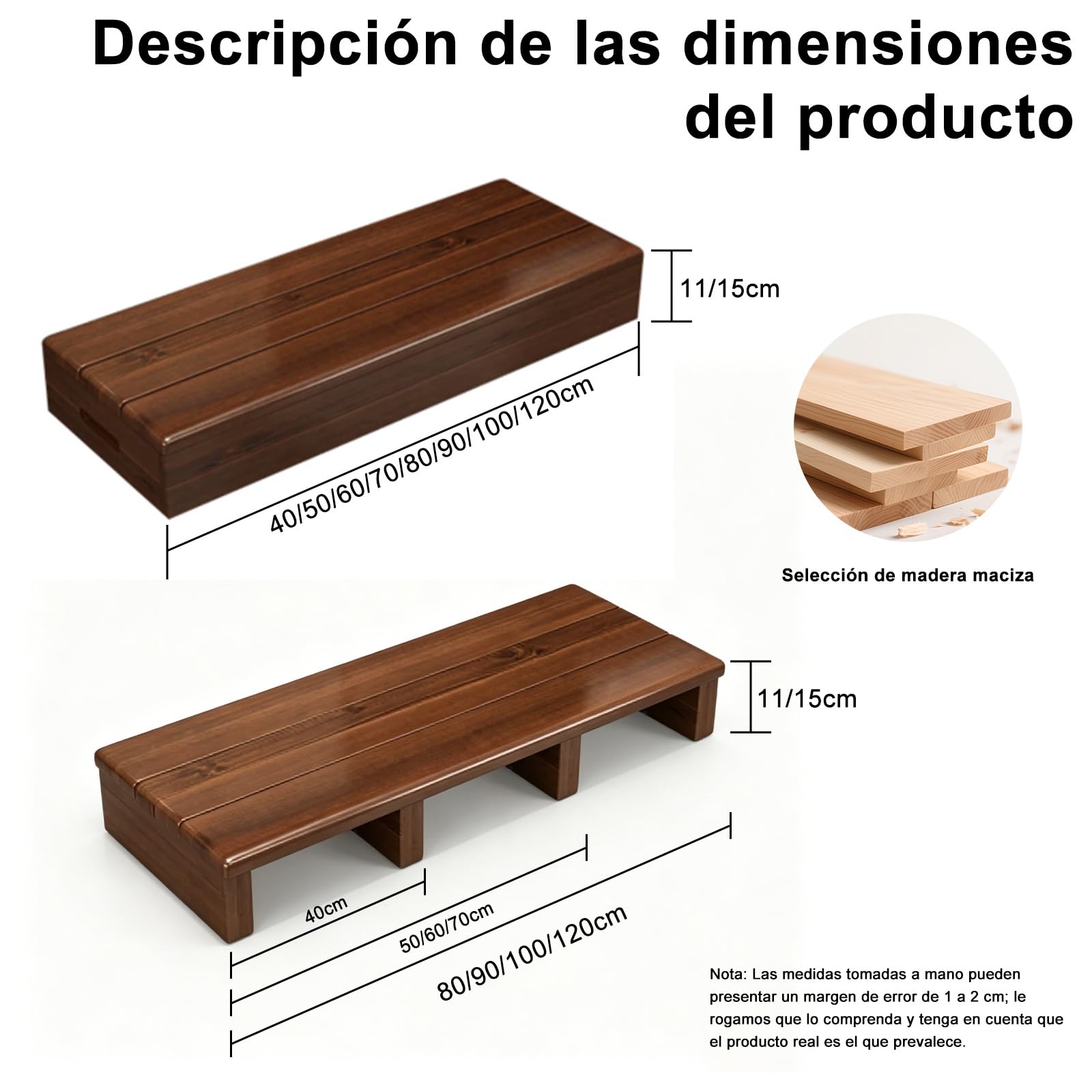 taburetes de Escalera portátiles, Base Antideslizante, no Requiere Montaje, reposapiés Largo, Taburete Madera Maciza, Madera para Interiores[Marrón sin Panel Frontal 40×30×15cm]
