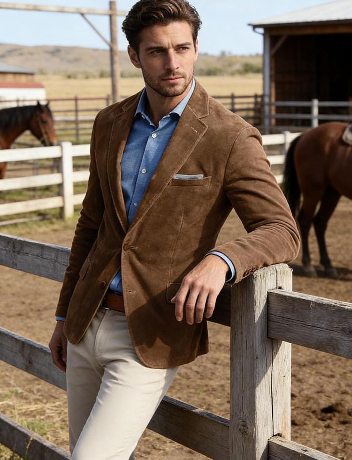 VENNYNG Men's Faux Suede Blazer Jacket Spring Fall Business Attire Party Fashion Casual Sport Coat Western - Image 6