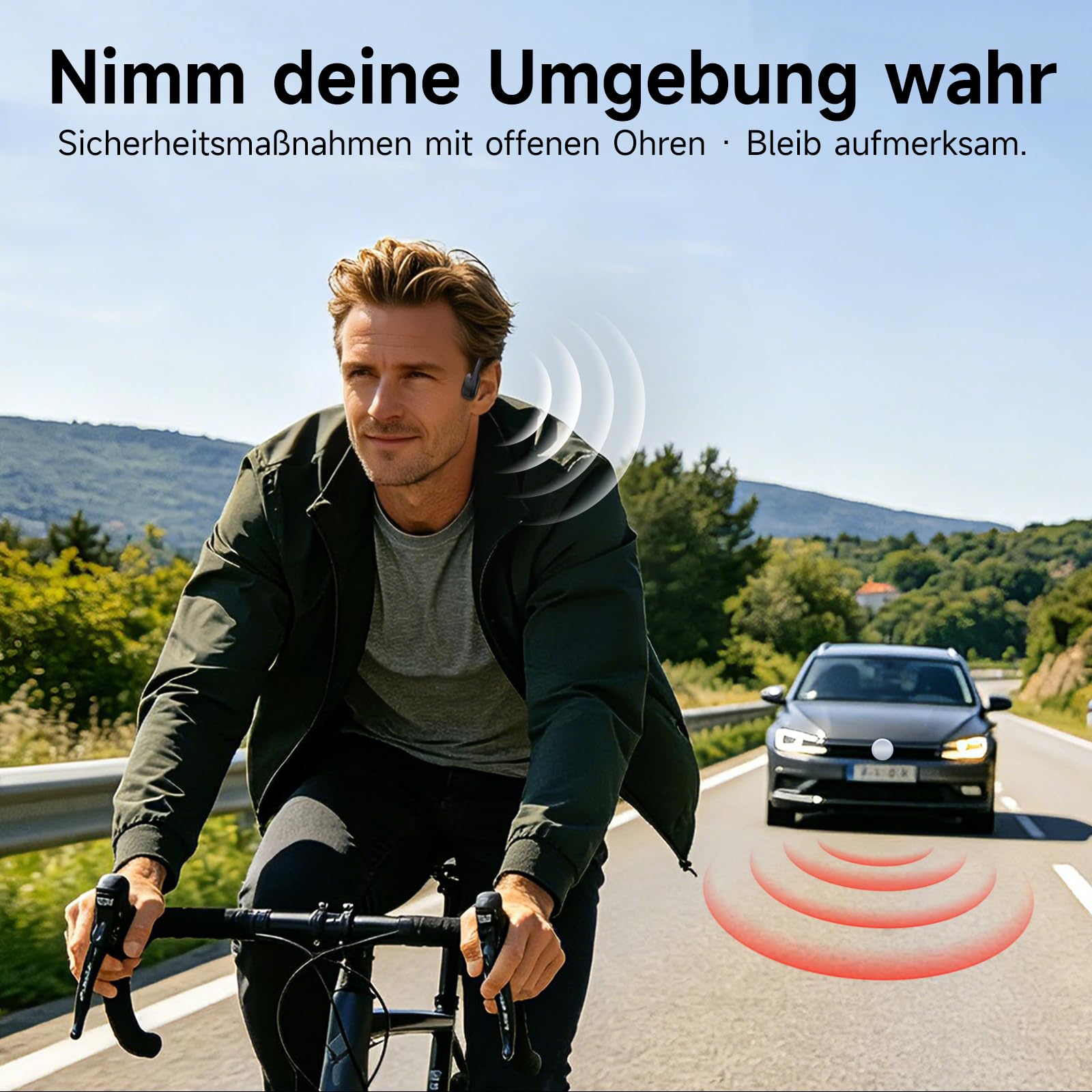 esonstyle Knochenschall Kopfhörer Bluetooth 6.0 - IPX7 wasserdichte Bone Conduction Headphones mit Mikrofon, 10H Akkulaufzeit, Open Ear Kopfhörer Kabellos für Fitness Radfahren Läufer (Schwarz)