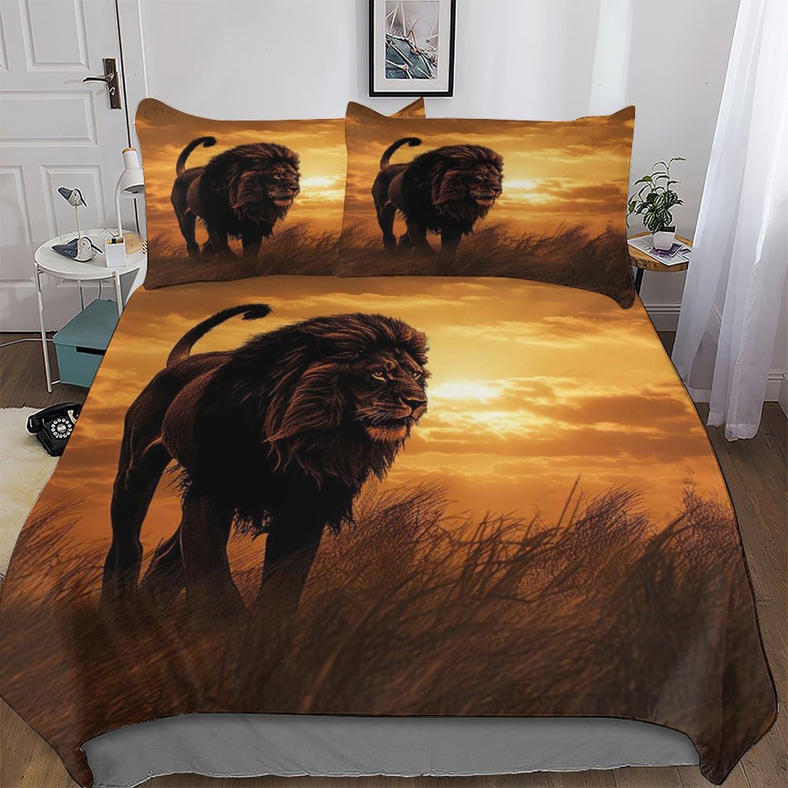 Parure de lit lion 3D en microfibre premium avec taies d'oreiller King