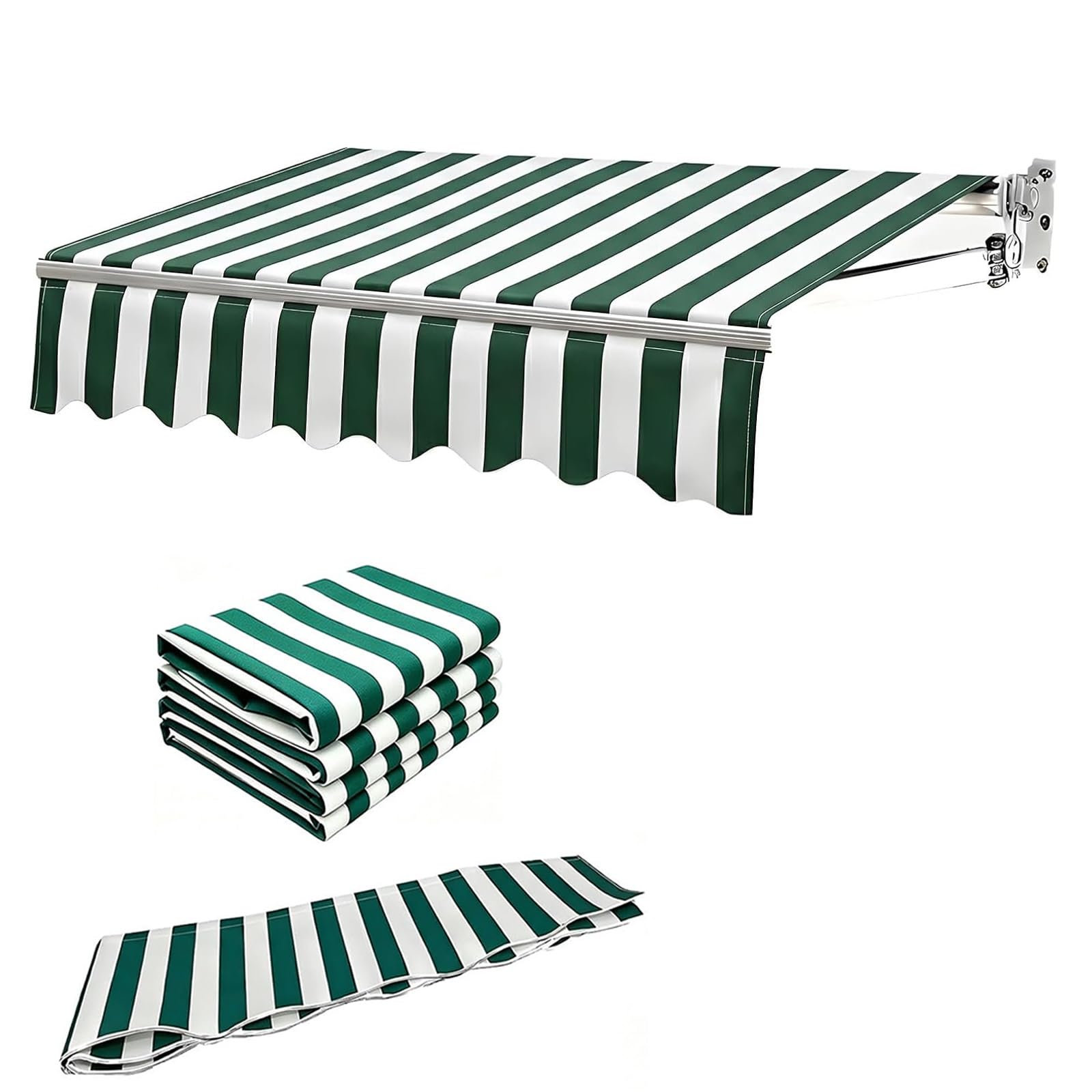 ROFBIHG Retractable Awning Replacement Fabric, 280g/㎡ Waterproof Sunshade Canopy Cover with Valance, Outdoor Sun Shade Canopy Polyester Canvas for Window Door(Green,4.5x3.5m(14.7x11.5ft))