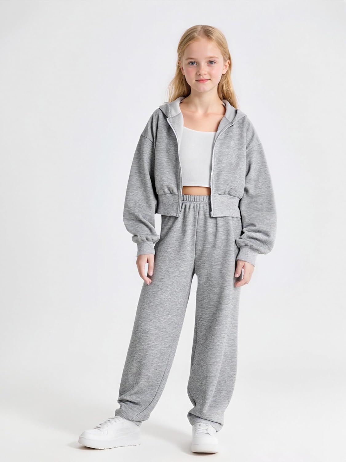 BekeBig Girls 3 Piece Outfits Tracksuit Cami Top Zip Hoodie Sweatshirts and Jogger Sweatpant Set Sweatsuit Pant Set 13-16 Y - Image 7