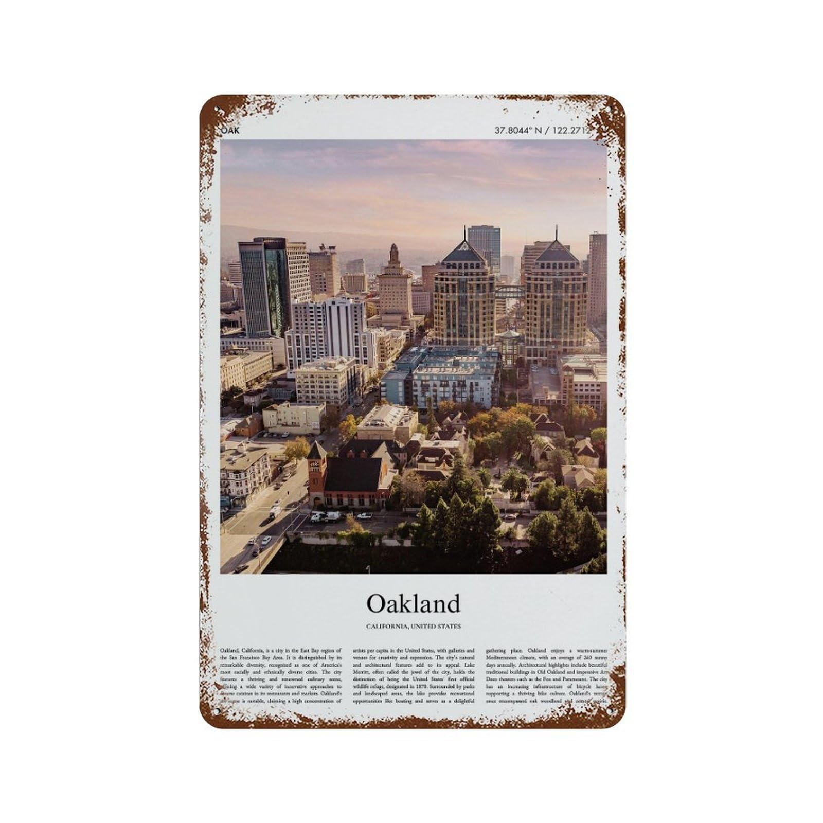 xiaoxiaoshen Oakland California, United States, USA City Scenery Wall Decor Art Metal Tin Poster Modern Home Decor Art Home Bar Shop Decorations Vintage Sign 30x20cm