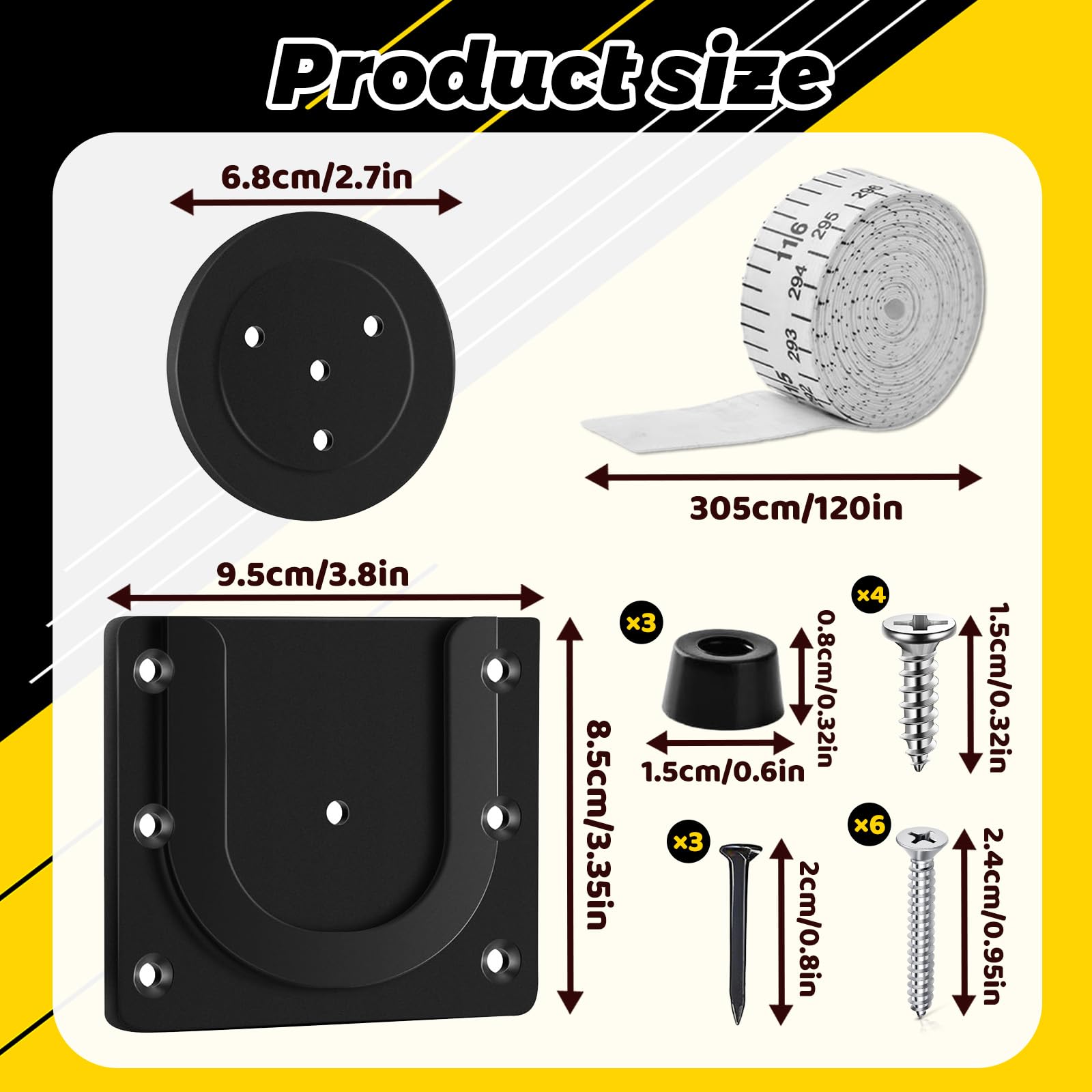 WiDream Support de Cible de fléchettes à Suspendre Professionnel, Kit de Fixation Murale Crochets Supports de Suspension en U pour Cible de Fléchette Accessoires, Comprenant des Vis Un Mètre Ruban