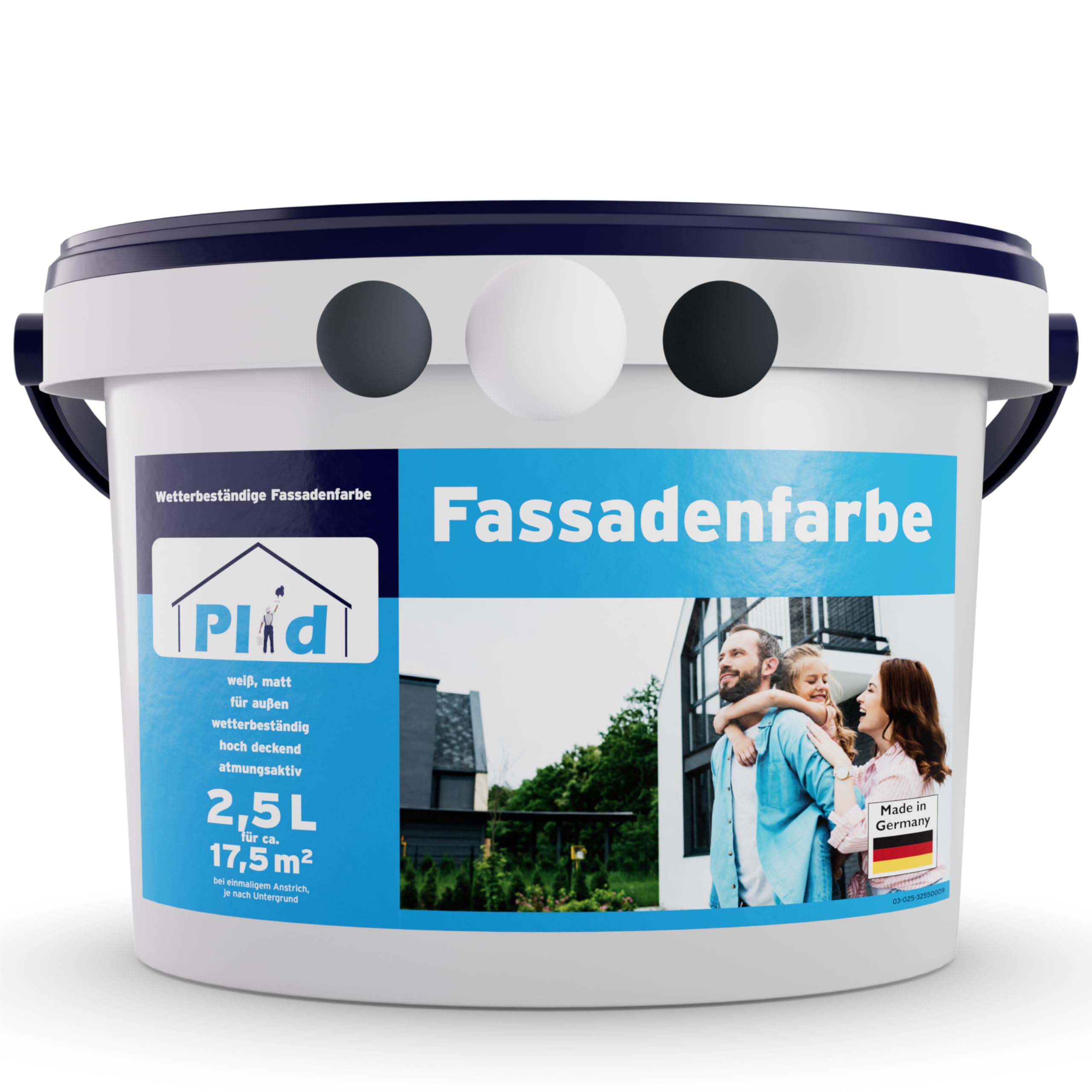 Plid® - Pintura para fachada exterior blanca - 2,5 l [resistente a la intemperie y a los rayos UV] - Pintura de alta calidad para mampostería, pared de casa, hormigón y sótano - Color de la base