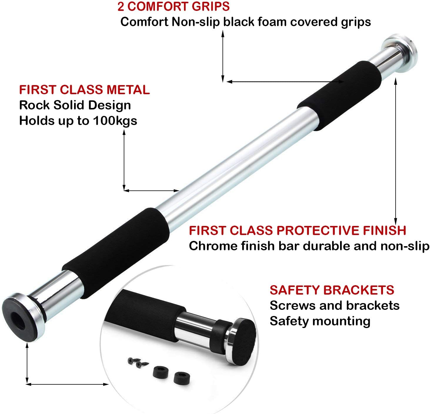 OHELIGO Heavy Duty Removable Pull Up Bar Doorway with Adjustable Size Portable Mount for Home Kids and Adults Fitness Exercise 100cm