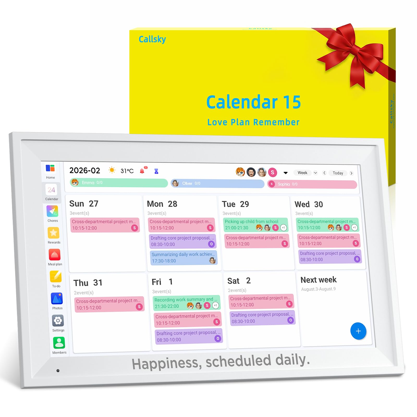 15.6? Smart Digital Family Calendar & Planner: Touchscreen Wall Display for Busy Families, Easy Setup, Shared Schedules, Kids Chores & Meal Planning, Giftable for Families