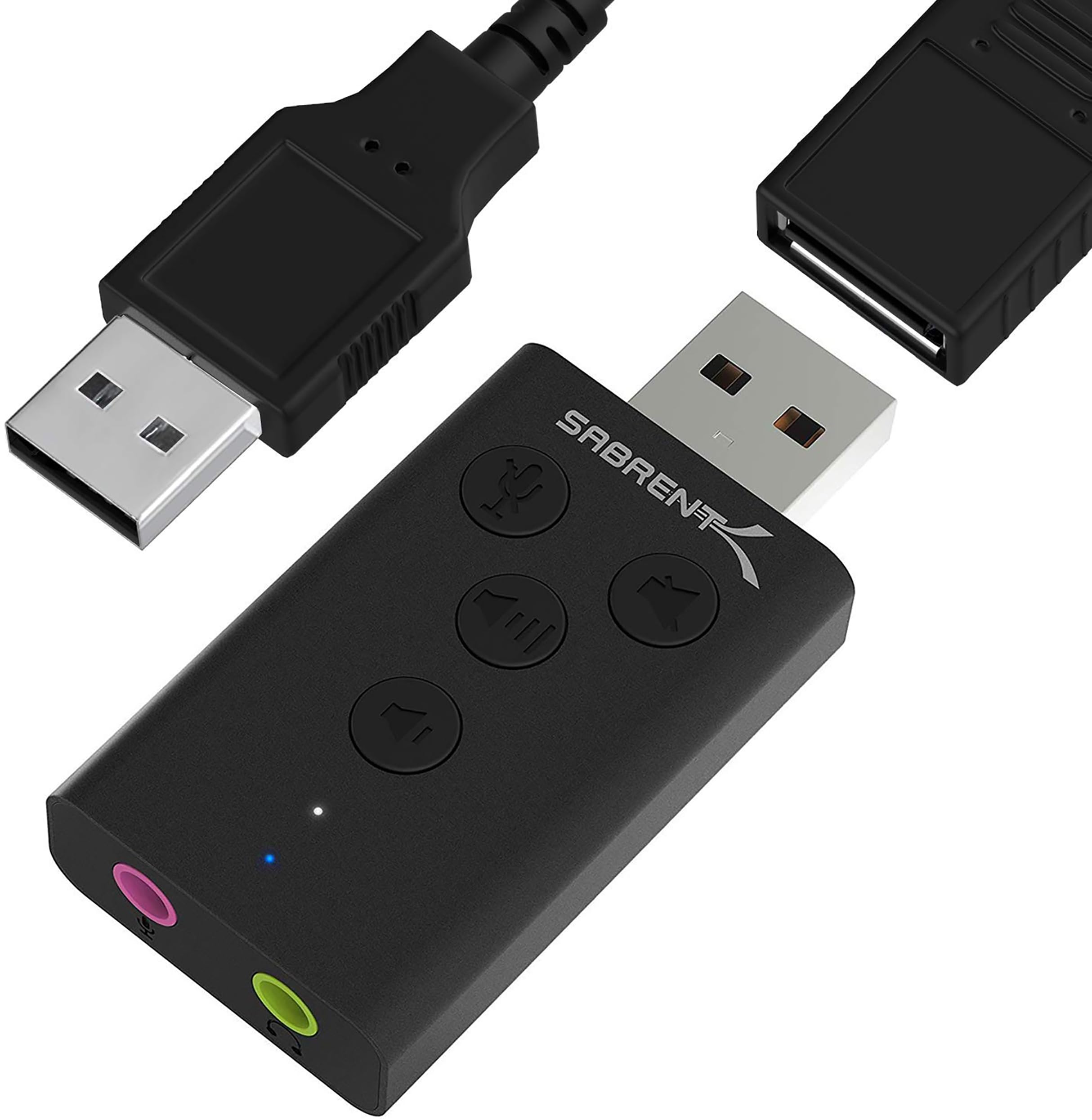 SABRENT Scheda audio USB cuffie e microfono per MAC e Windows, Adattatore audio presa USB, Plug & Play, Con pulsanti, per PS4, PS5, Windows e MAC Nessun driver necessario [Nero] (AU-DDAB)