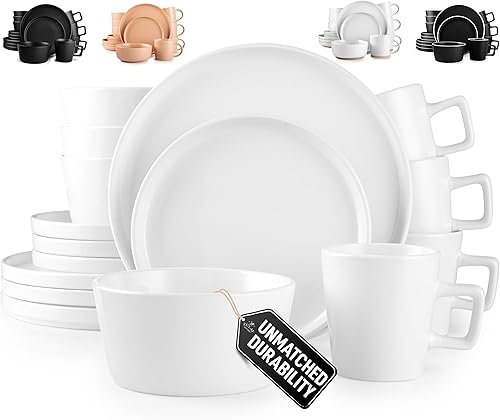 Miniatura 20 de Zulay Kitchen Luna - Juego de platos y cuencos, juego de vajilla de porcelana moderno de 16 piezas para 4, resistente a las astillas y a los