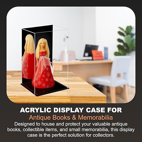 Vista 423 de Better Display Cases Versátil vitrina de acrílico transparente - Caja rectangular grande con base blanca 18" x 12" x 3" (BK09)