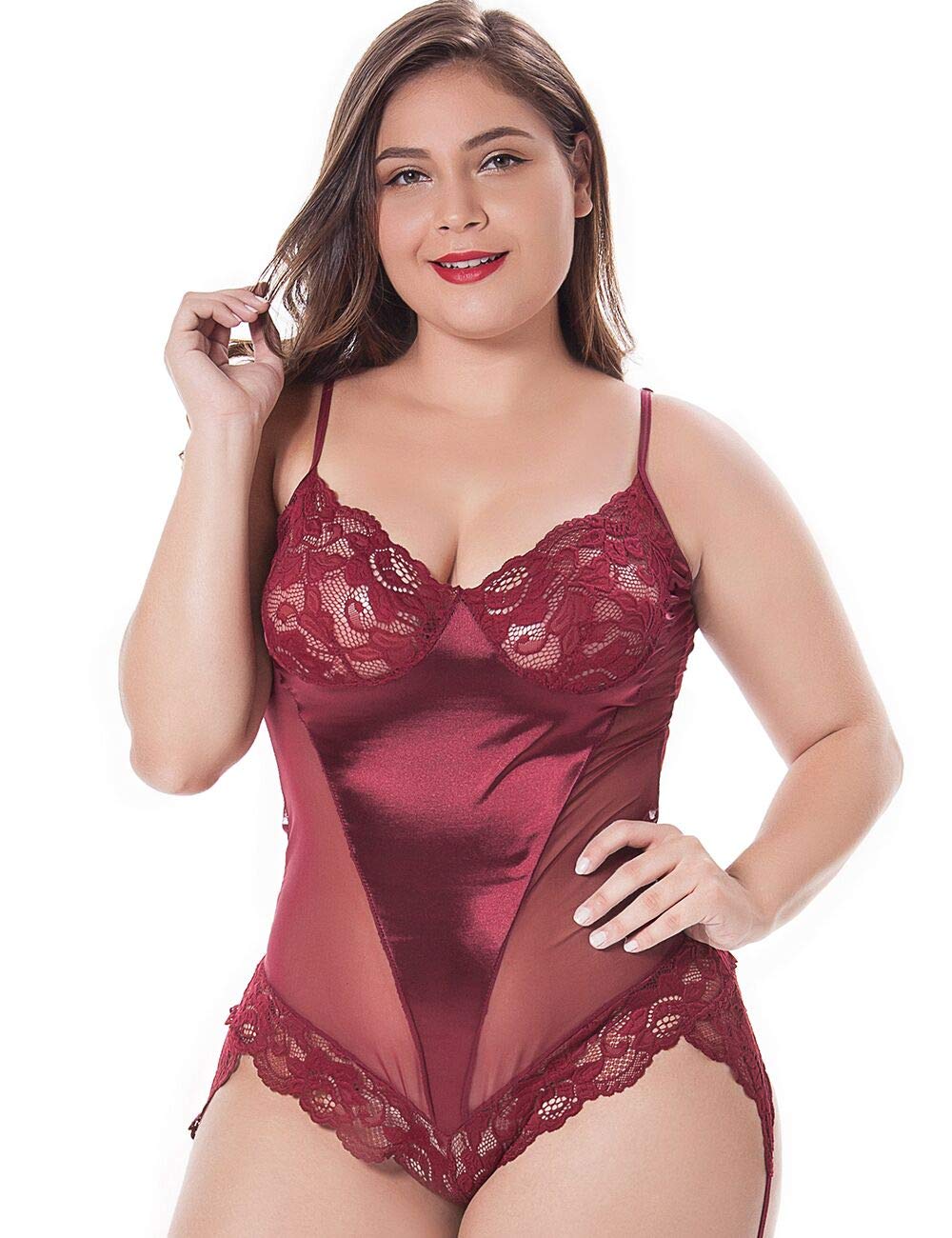 Ufuntaste Women Plus Size Teddy Lingerie See Through Lace Bodysuit Sexy One Piece Cheap Babydoll 4XL