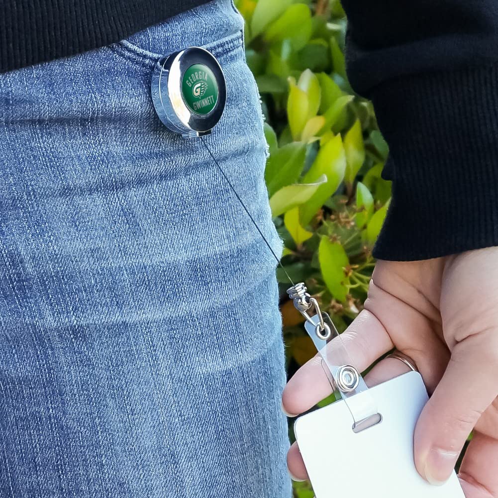 Georgia Gwinnett College Grizzlies Logo Retractable Reel Premium Metal Chrome Badge ID Card Holder Clip