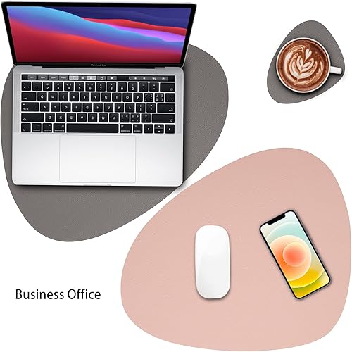 Miniatura 5 de Myir JUN Manteles individuales de doble cara, impermeables, de piel sintética, juego de 4 manteles individuales y posavasos, antideslizantes,