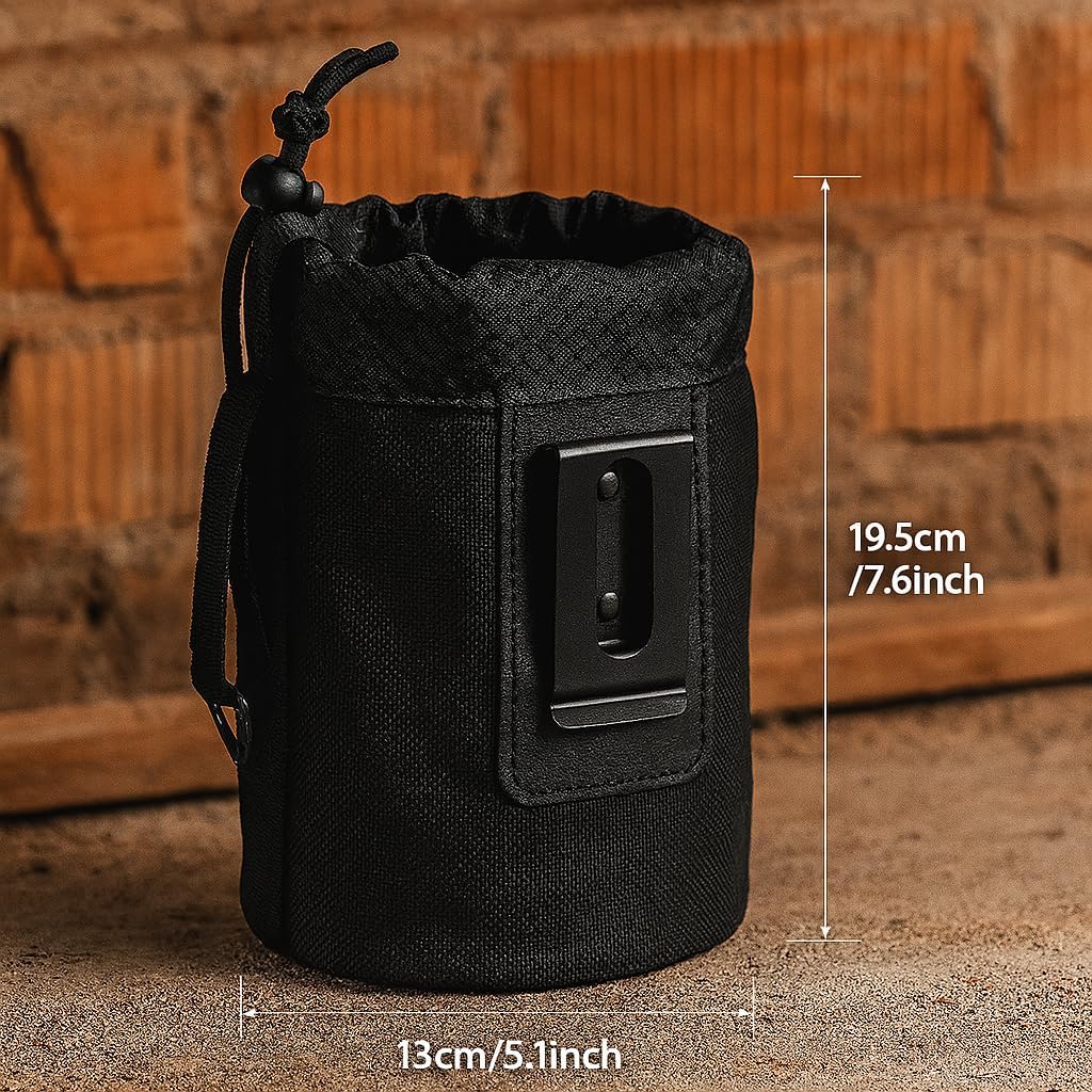 Waxed Canvas Nail/Screw Pouch, Tool Pouch with Belt Clip, 5 x 5 x 8 Inch Rounded Bolt Bag with Stand up Base Metal Clip on Organizer, Nail Pouch Suitable for Carpenters, Electrician, Carpenter