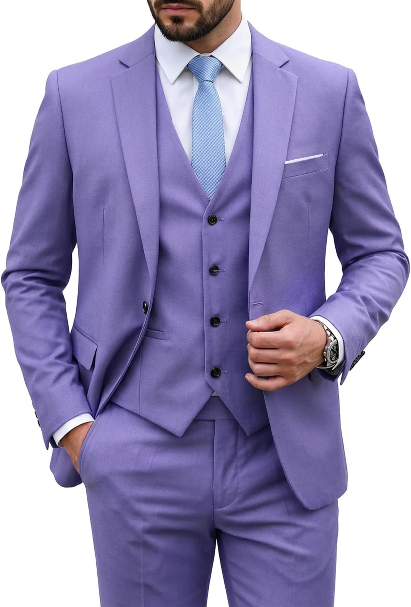 MY'S Men's 3 Piece Suit Set with Tie, One Button Slim Fit Solid Jacket Vest Pants, Prom Party Wedding Business Suits for Men