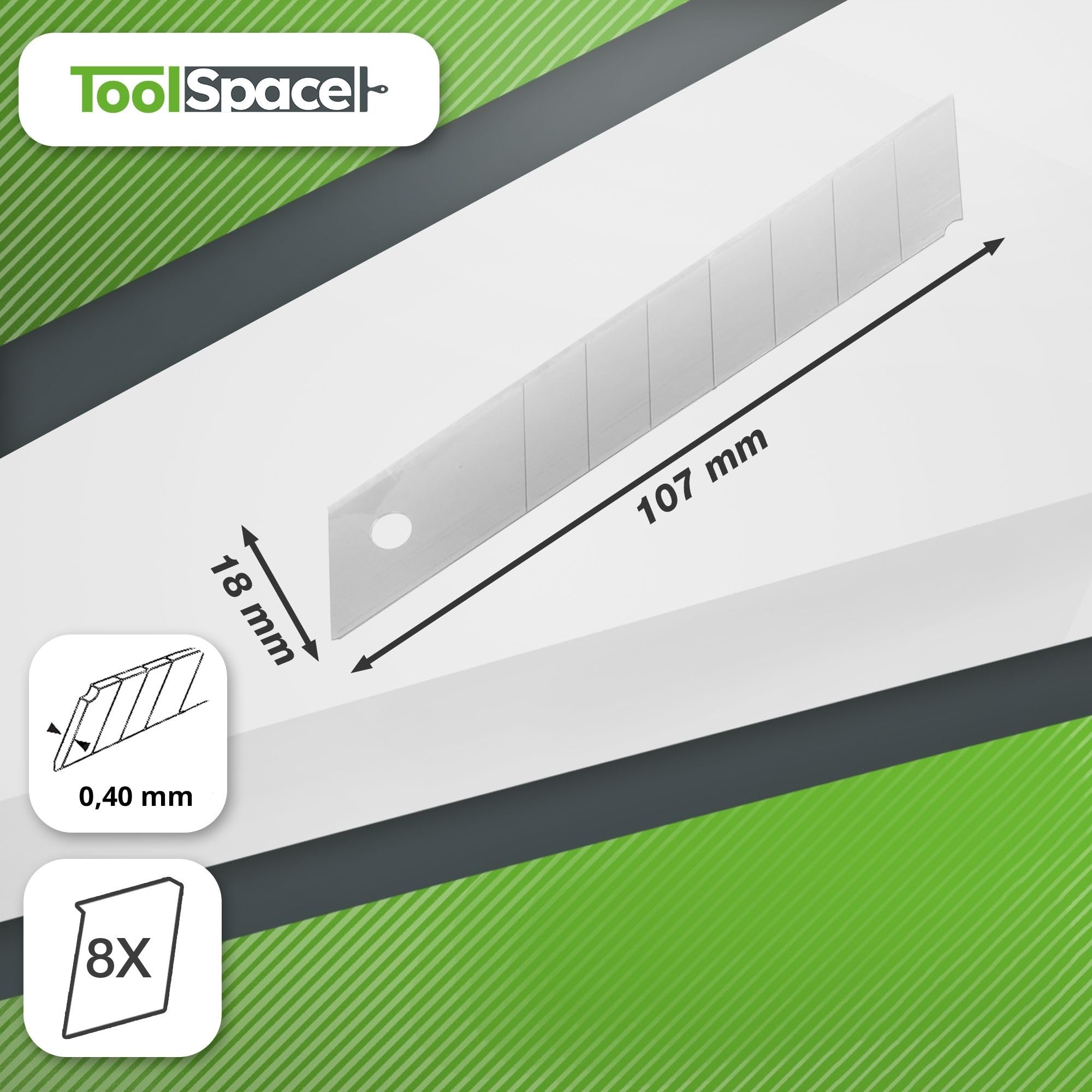 ToolSpace Lame Rechange pour Cutter Couteau Lames Sécable Segmentée pour Coupe Précise de Papier Carton Tissu Plastique Cuir et Autres Matériaux Acier Carbone Trempé Tranchantes – 18 mm Lot de 20