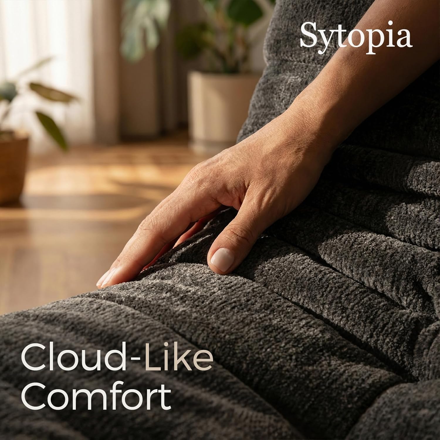 Sytopia Loveseat Bean Bag Chair, Oversized Reading Chair for Adults Ultra-Comfy, Corner Floor Sofa 40D Foam, Furniture for Living Room Bedroom Gaming, Black Onyx