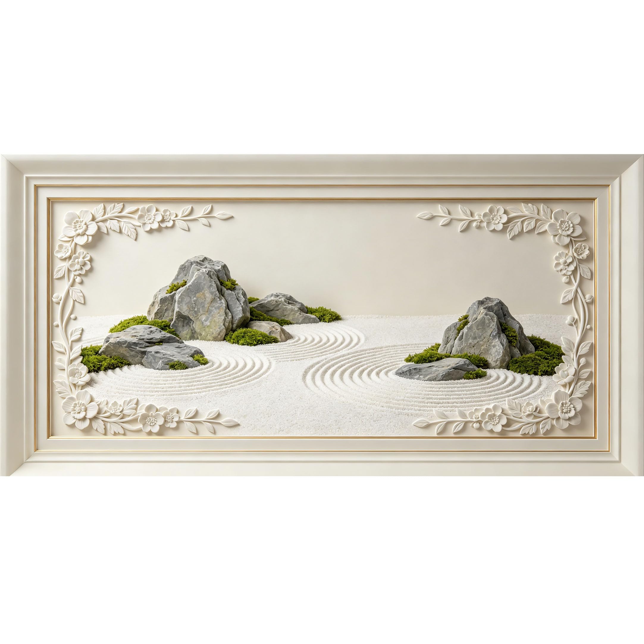 Agglomerix 3D Framed Wall Art Zen Garden Stone Sand Floral Relief Minimalist Large Size SelfAdhesive Removable Wall Decor Prints Artwork for Living Room Bedroom Office