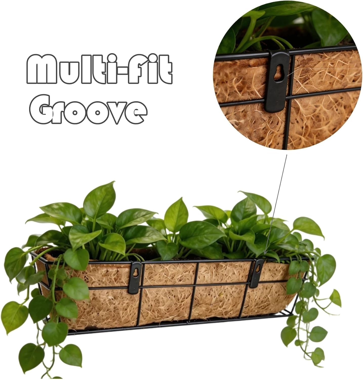 LX7 3 Pack Hanging/Wall-Mounted Planters Baskets with Natural Coco Fiber Liner, Decorative for Home Outdoor Garden Patio Yard (3PK Rectangular Hanging Basket, 15.7inch)