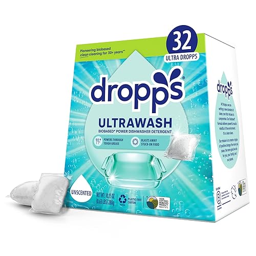 Dropps UltraWash Dishwasher Pods, Unscented (32 Count) - Biobased Power Deep Clean Dishwasher Detergent Tablets for Sparkling Shiny Dishes - No Rinse Aid or Pre-Wash Needed - Dishwashing Pods - Unscented - 32 Count (Pack of 1)