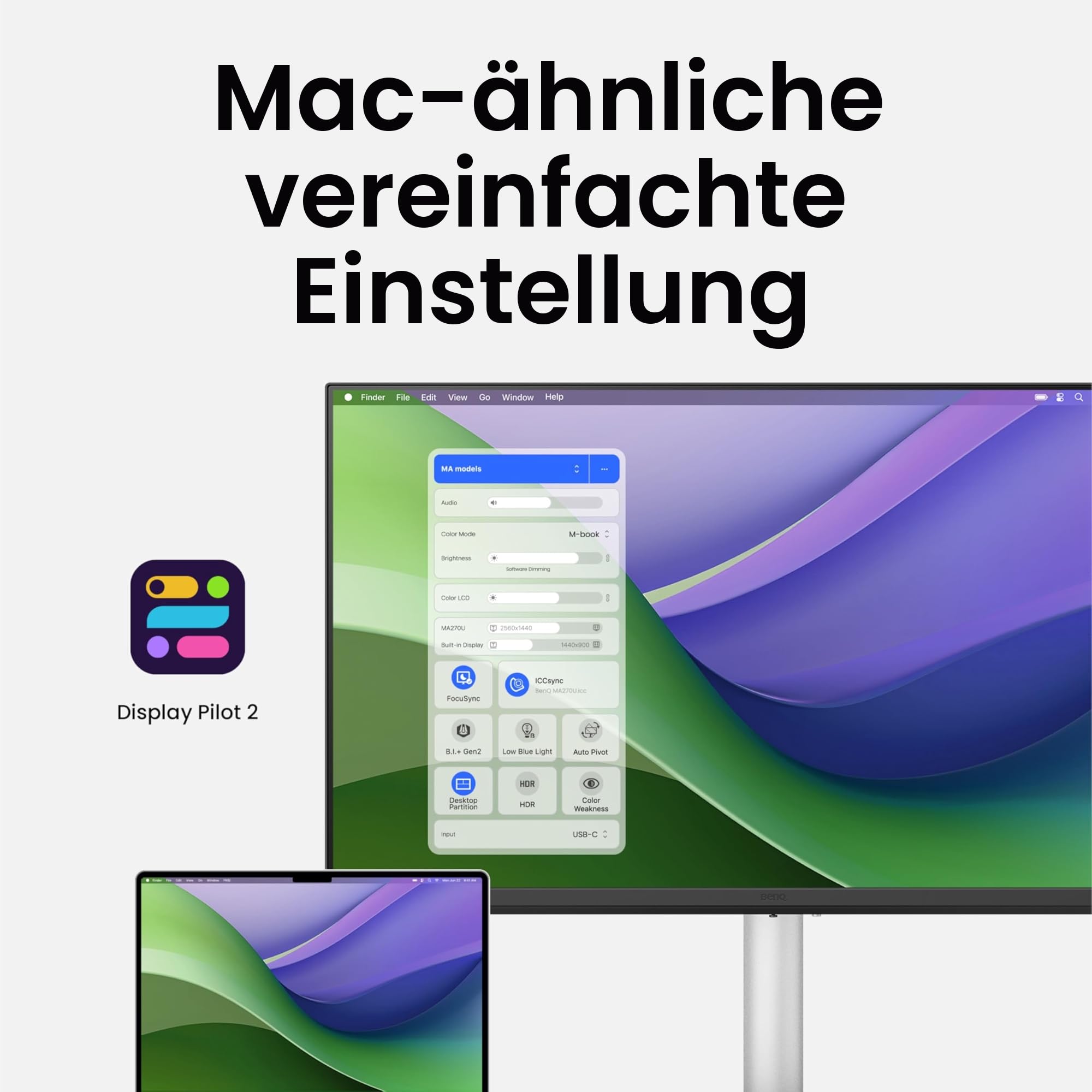 BenQ MA320U 32 Zoll 4K 3840x2160 Monitor für MacBook Pro, Dual USB-C, 90W, Mac Color Match, USB-Hub, P3-Farbraum