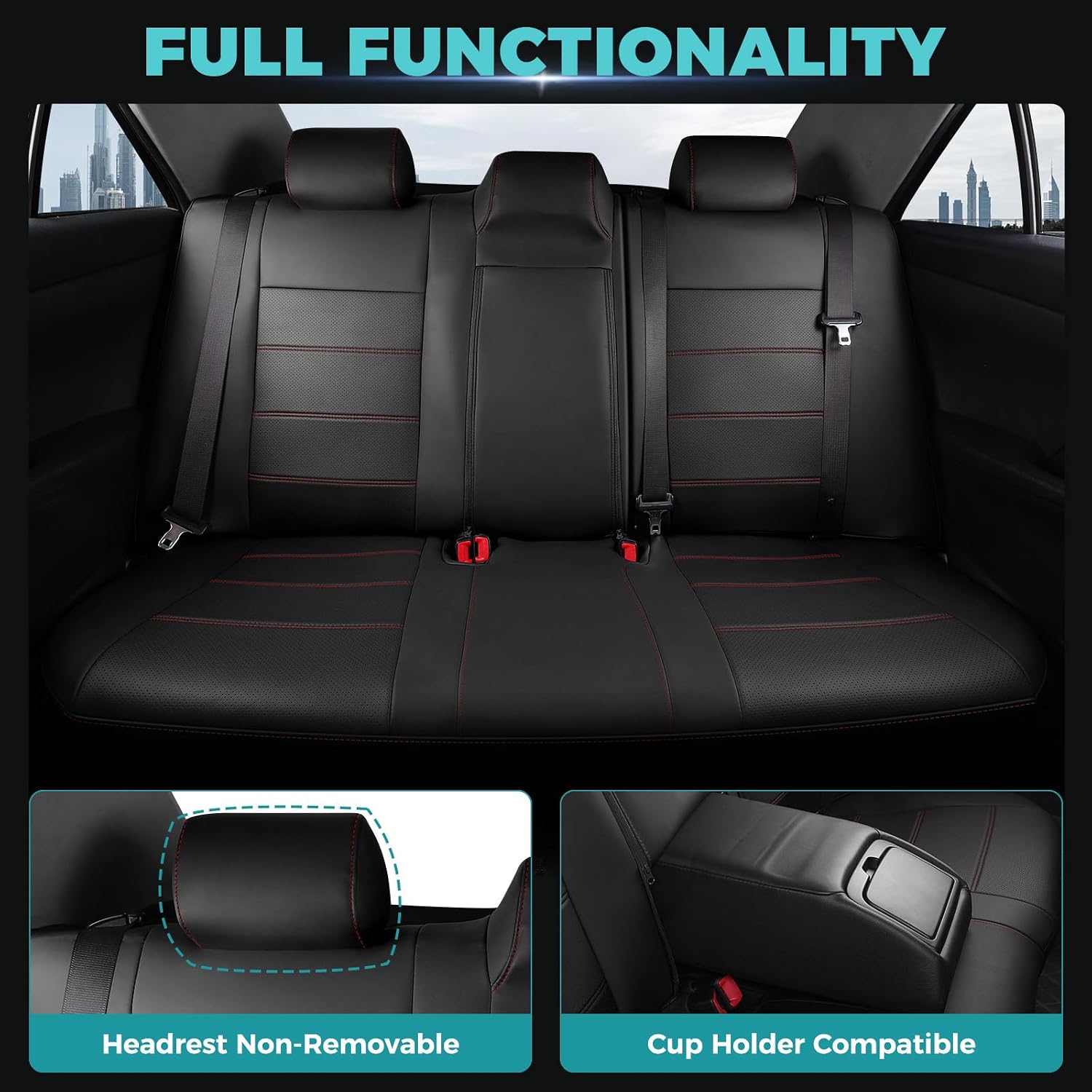 Custom Fit Seat Covers for Toyota Camry 2012-2017 L/LE/XLE - Premium Faux Leather Full Set with 4-Layer Waterproof Protection,Black Red Not for Hybrid