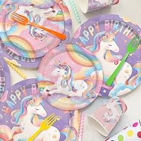 Vista 3 de birthday Party Supplies Kit for 24 Guests - for Unicorn Birthday Decorations, Includes Dinner & Dessert Plates, Napkins, Cups, Banner and Tablecloth