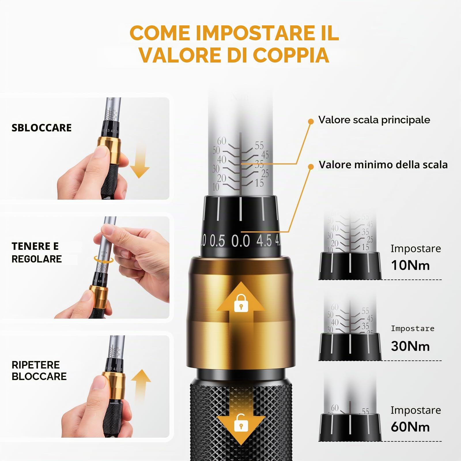 VIGRUE Chiave dinamometrica bicicletta 3/8 pollici, chiave dinamometrica 10-60 Nm ±3% di precisione di errore con asta di prolunga, giunto universale, manicotto per candela, punte per bicicletta, moto