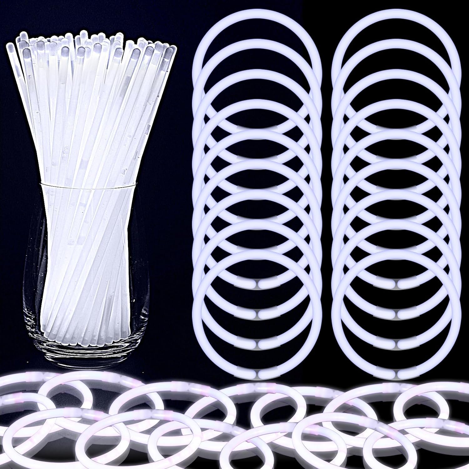 PartySticks Barras luminosas en paquete grande: 100 unidades de pulseras luminosas premium de 8" de larga duración - color blanco (tubo con 100 unidades) (paquete de 100 blancas)