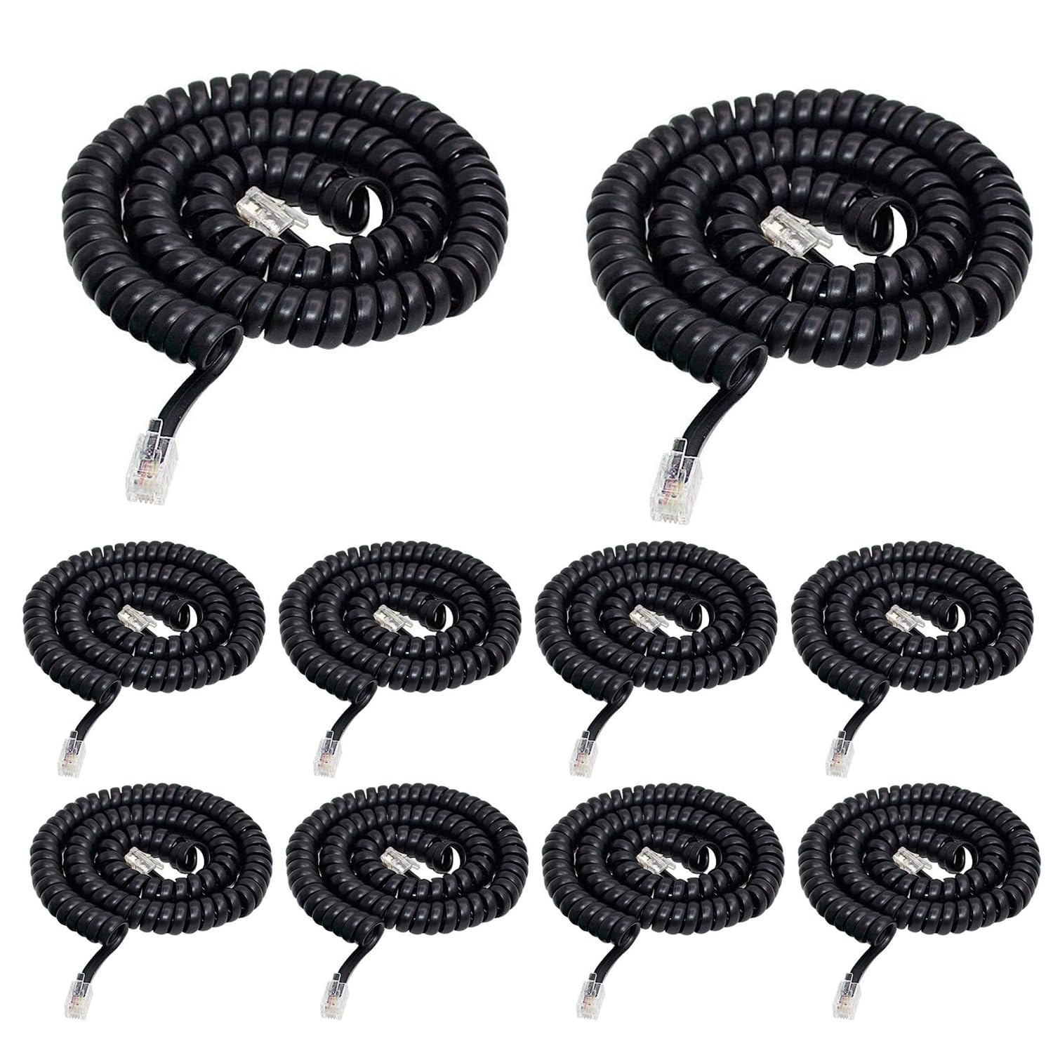Cavo per cornetta telefonica, confezione da 10 cavi telefonici fissi 2,4 m non arrotolati/cavo a spirale per telefono fisso RJ9 4P4C cavo telefonico accessorio telefonico - nero