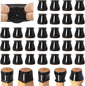 32 Pcs Chair Leg Floor Protectors for Hardwood Floors Silicone Covers to Protect Wood Tile Floors Felt Bottom Furniture Leg Caps Anti-Scratch Reduce Noise (Fit:0.9"-1.29")