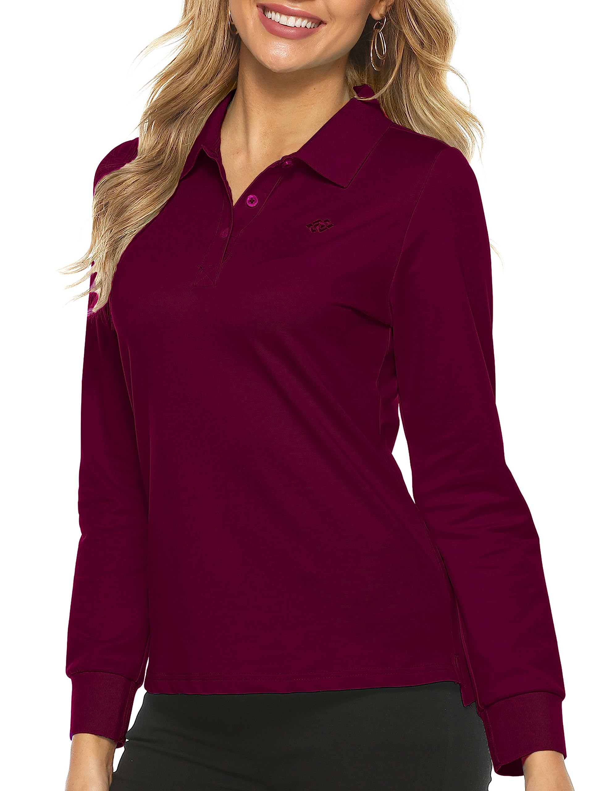 MoFiz Polo Donna Manica Lunga Poloshirt Lavoro Camicia Sportiva Golf Top con Bottoni
