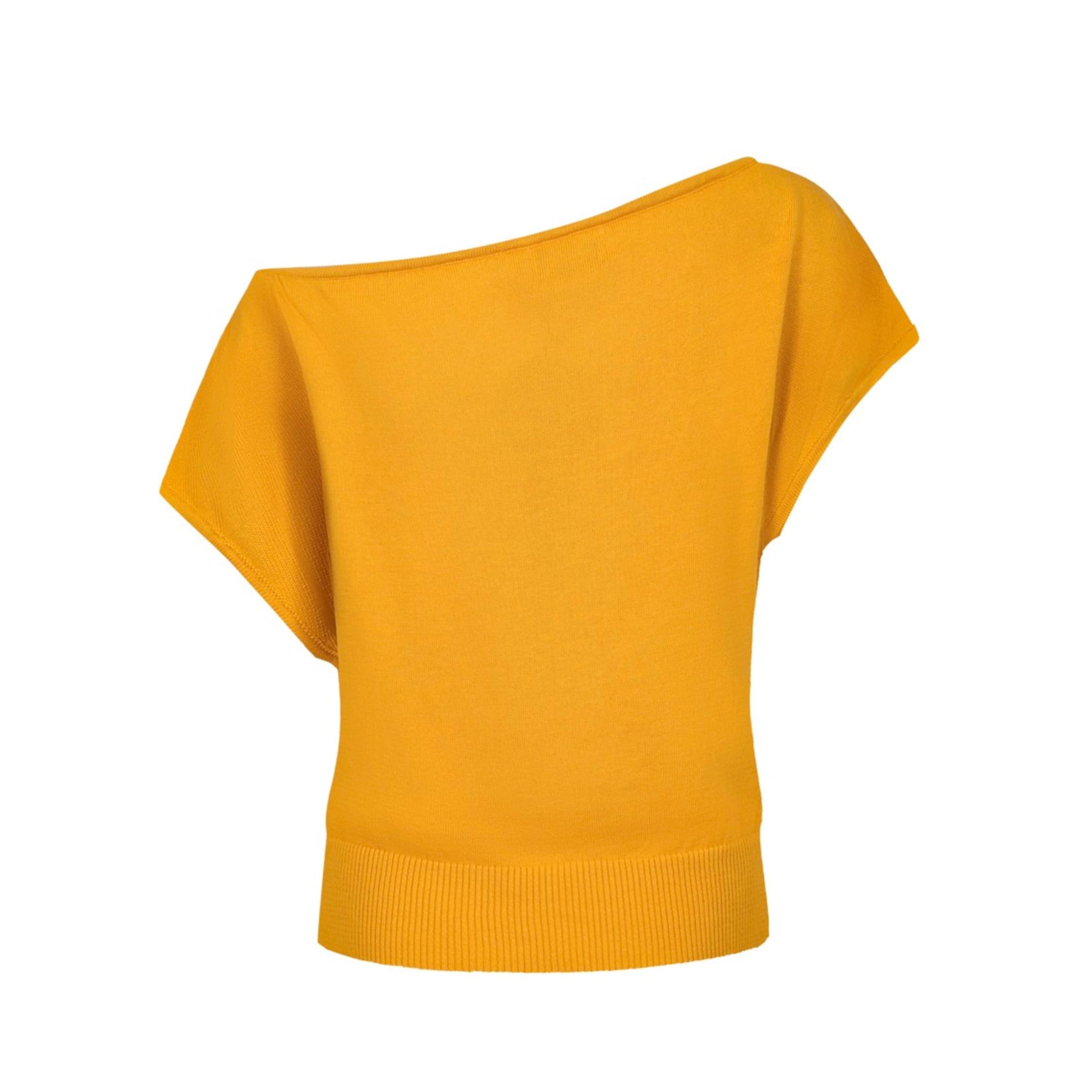 OXKNIT Camiseta de mujer amarilla con hombros descubiertos, con zorro, verano, punto de algodón, camiseta de ocio, versión corta
