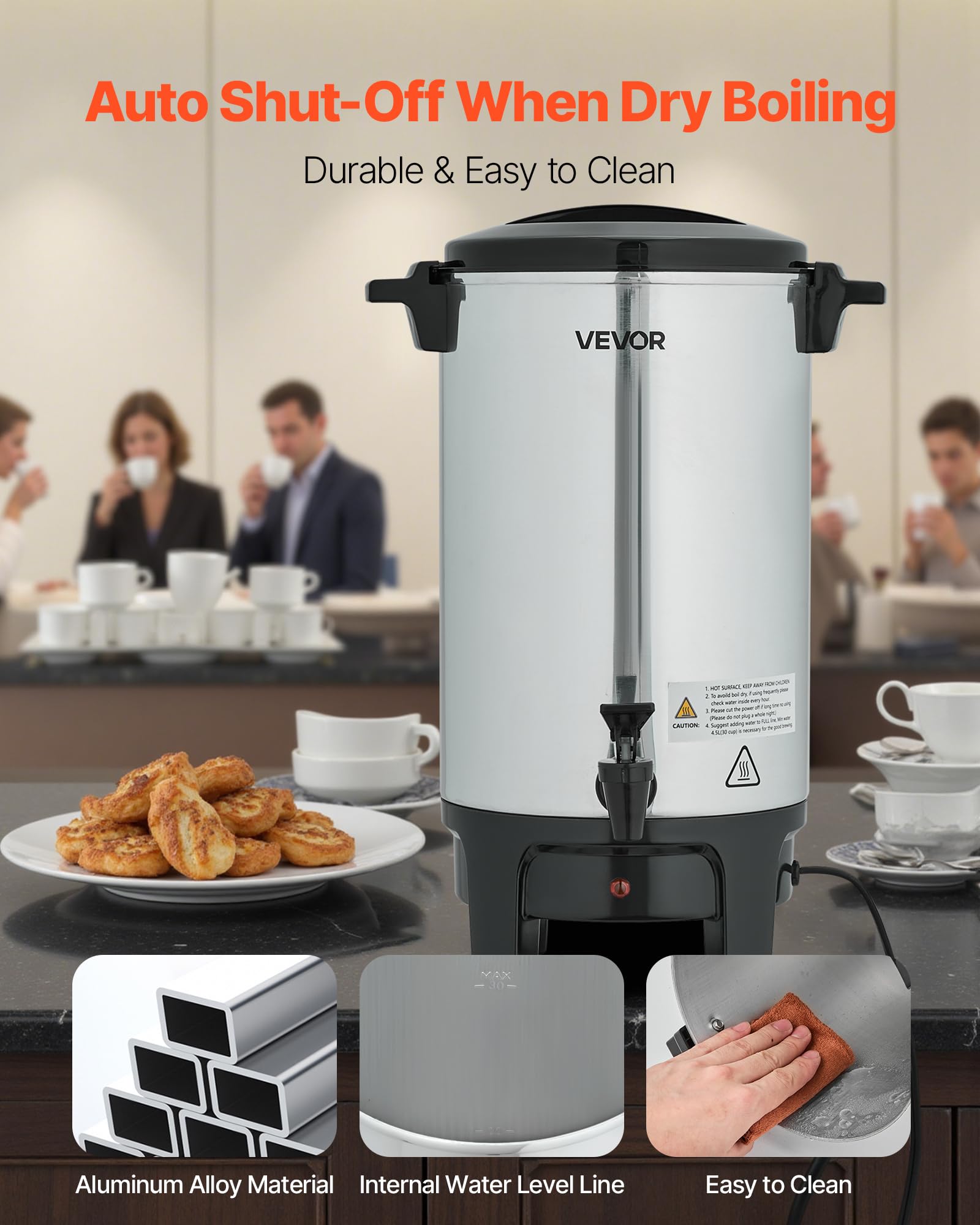 VEVOR kommerzieller Kaffeeautomat 30 Tassen4,5 L Heißgetränkespender mit tropffreiem Wasserhahn, Kaffeekanne mit automatischer Temperaturregelung, für Catering Party Kirche Restaurant