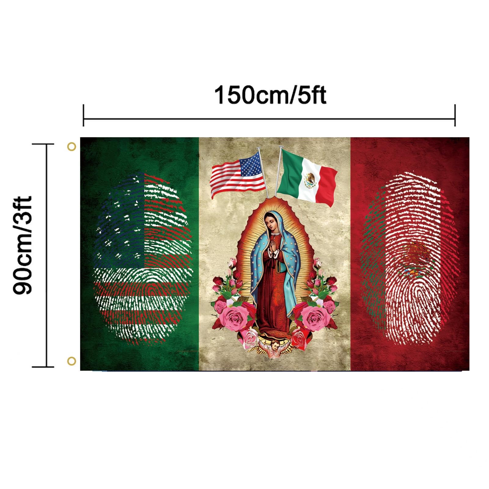 Amazon.com: Mexican American Flag with Virgin of Guadalupe, Mexico