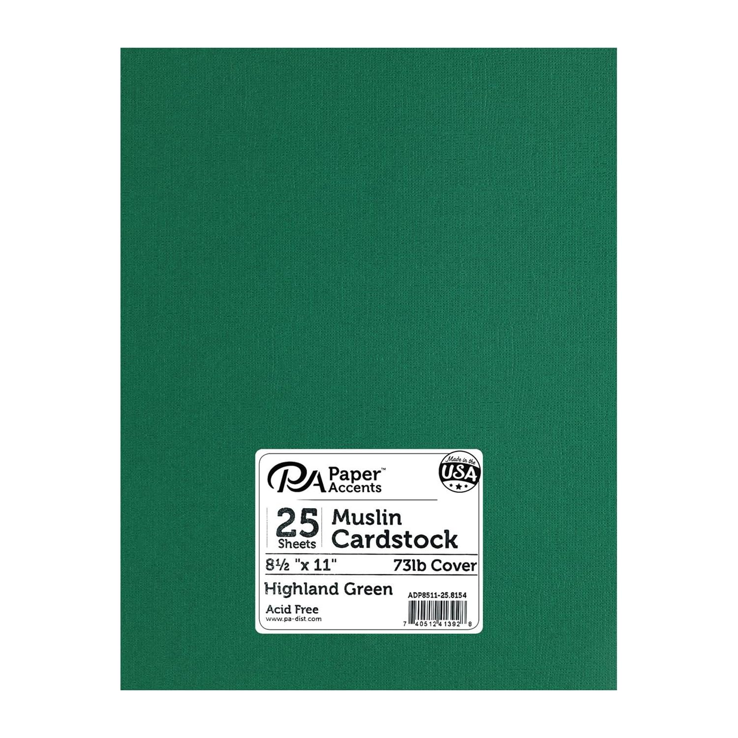 PA Paper Accents Textured Cardstock 8.5" x 11" Highland Green, 73lb colored cardstock paper for card making, scrapbooking, printing, quilling and