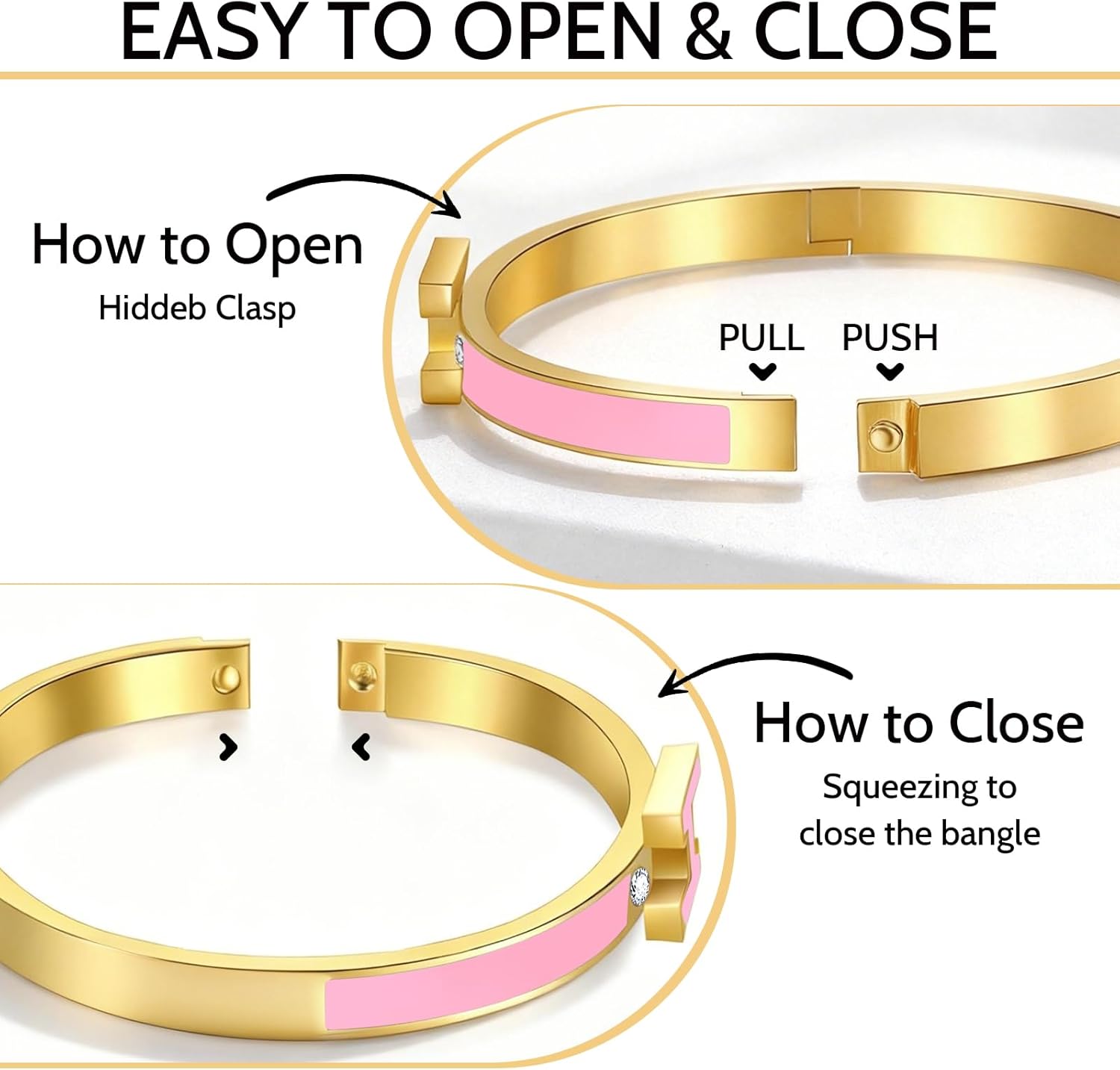 H Bracelets for Women 18K Gold Plated Bangle Bracelet Stack Cubic Zirconia Love Bangle Bracelets Set Gold Bracelet Stackable Trendy Jewelry Birthdays Christmas Gifts for Women - Image 3