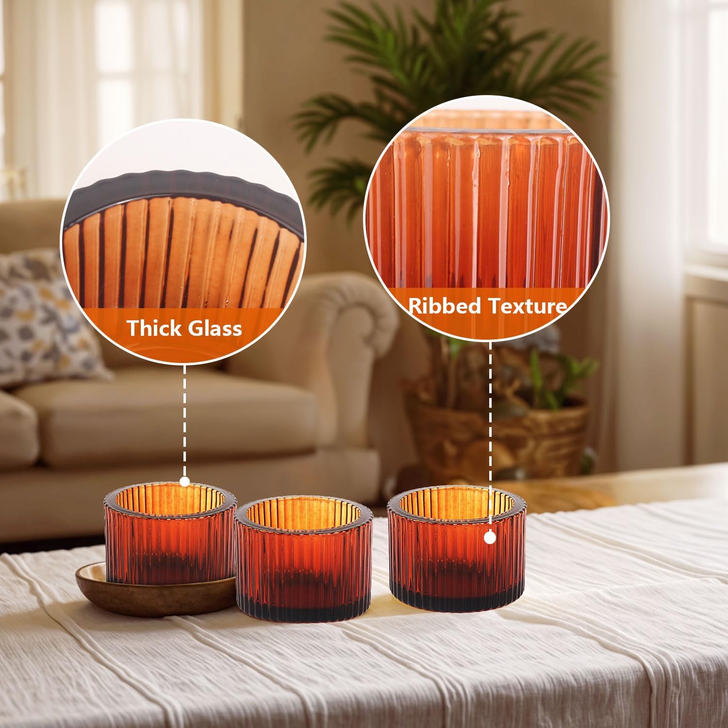 JOYIT Amber Votive Candle Holders Bulk Set of 24, Tealight Candle Holder for Wedding Table Centerpiece, Glass Small Candle Holders for Birthday Party, Valentine's Day, Home Decor (2''X 1.4'')