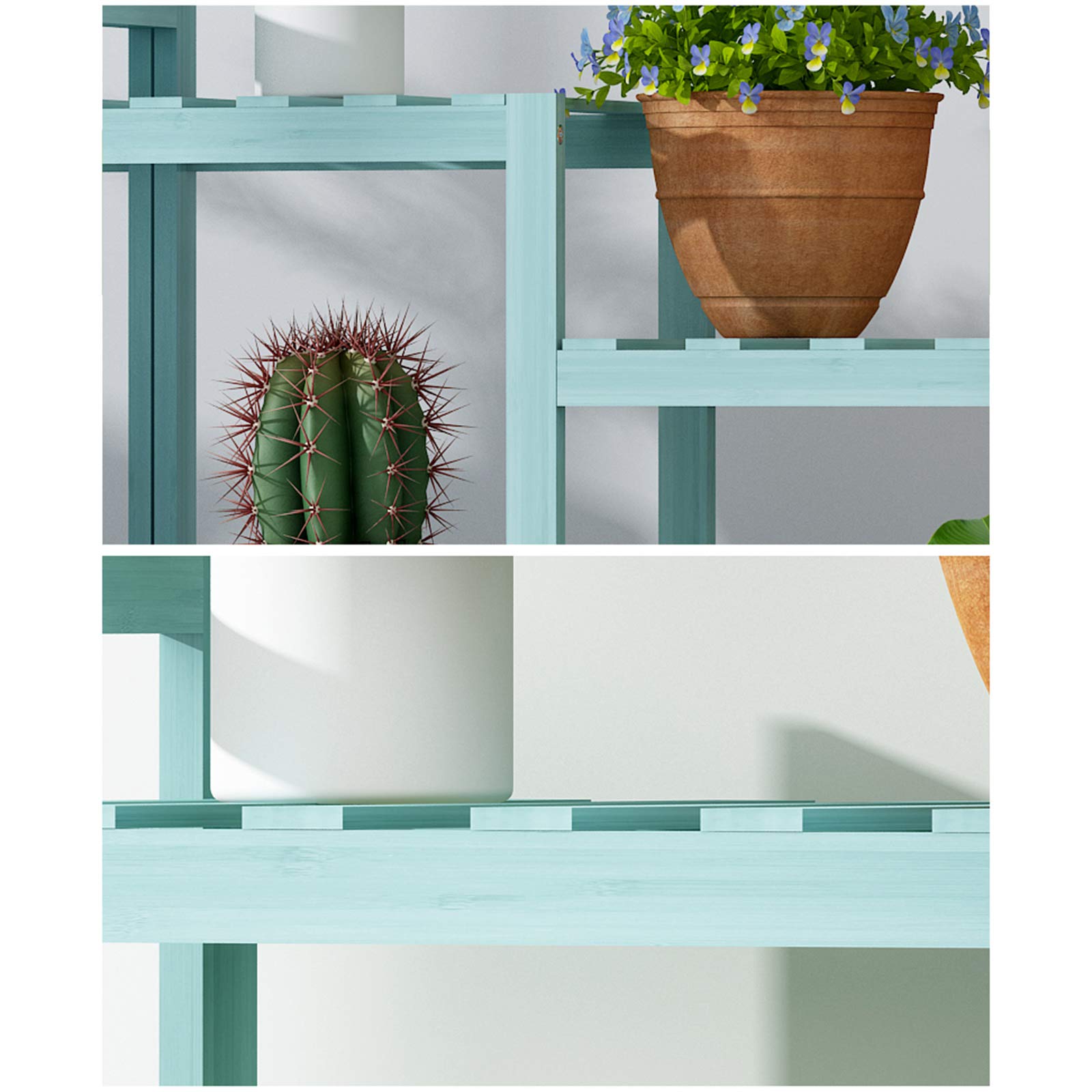 Soporte De Planta De Esquina Para Interiores, Soporte De Escalera Para Plantas De Madera Para Interiores Y Exteriores, Soporte De Exhibición De Flores Balcón Para Jardín Patio Balcón Sala De