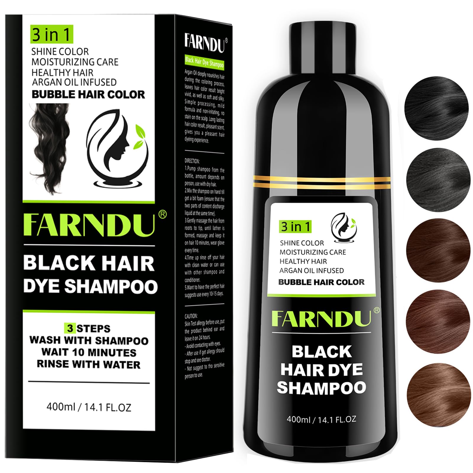 Schwarz Haarfärbeshampoo, Black Hair Dye Shampoo, Farbshampoo Haarfarbe Schwarz für Männer Frauen zur Abdeckung grauer Haare