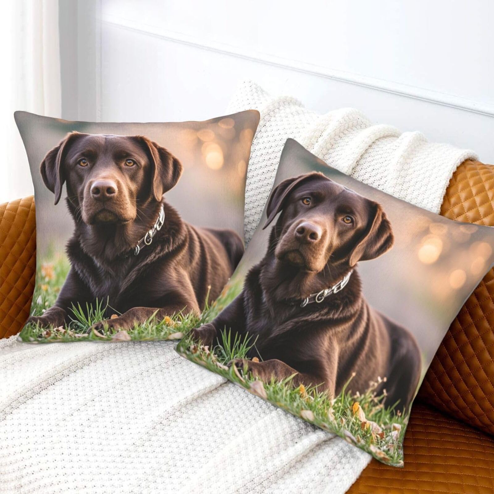COWMGHLDFL Decorative Throw Pillow Covers 16"x16" Throw Pillows Brown Labrador Retriever Pillow Cover Plush Pillow Case Square Cushion Case for Couch Farmhouse Cushion Cover