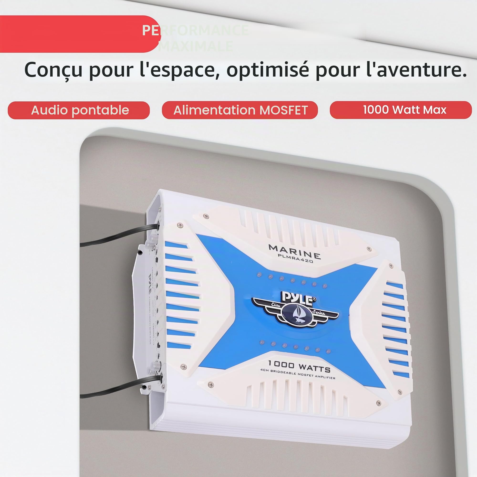 Amplificateur Pyle étanche avec 4 canaux et une puissance de 1000 Watts. Amplificateur MOSFET pontable - Idéal pour bateau, scooter de mer etc.