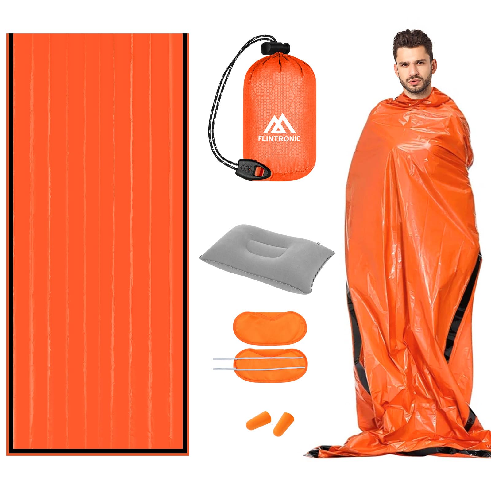 flintronic Survival Sleeping Bag, Emergency Bivvy Bag, Emergency Rescue Blanket, Rescue Tent, Reusable, Waterproof