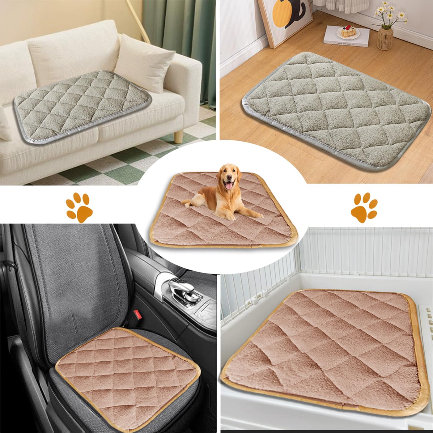 Grand lit antidérapant pour animaux de compagnie, tapis lavable, doux et chaud pour animal domestique, matelas luxueux de cage pour chiens de grande et moyenne taille (gris, 84 x 57 cm)