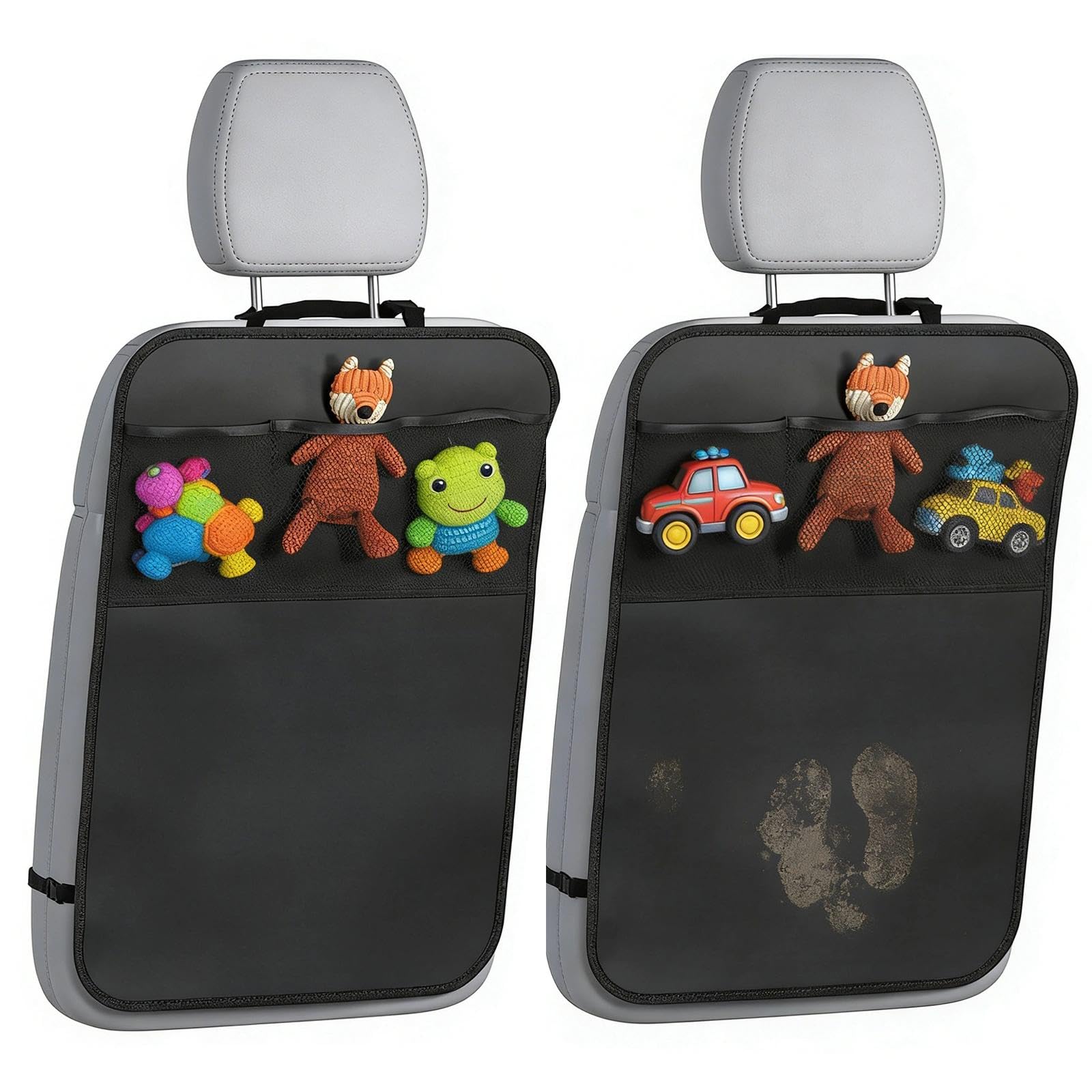 Sikweny 2 PCS Car Seat Back Protector Wear Resistant And Tear Seat Protectors for Back of Car Seats for Kids Stain Resistant Seats Covers Waterproof Upholstery Protection with Storage Pockets (Black)