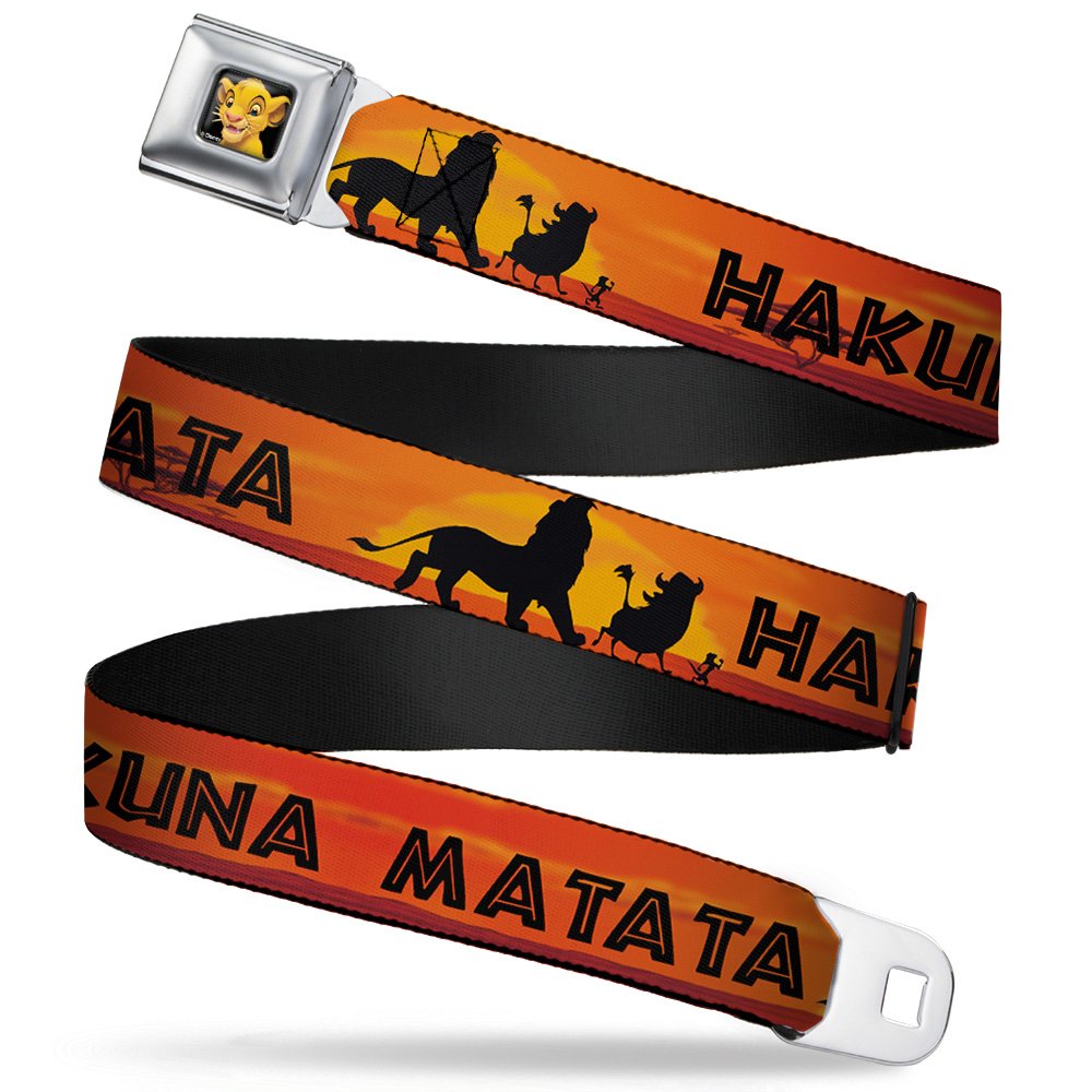 Buckle-Down Seatbelt Belt - Lion King HAKUNA MATATA Sunset Oranges/Black - 1.0