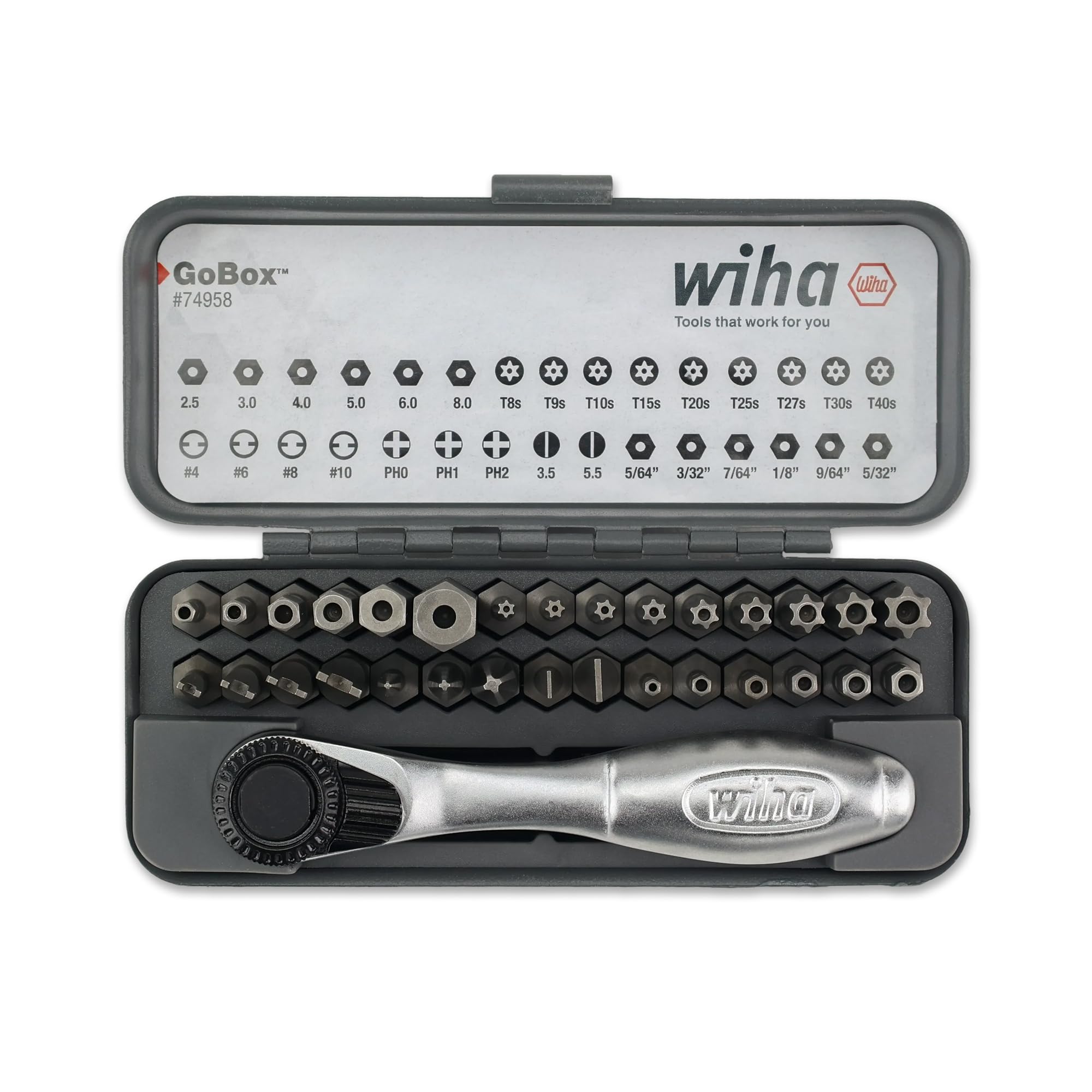 Wiha 74958 Security Torx and Hex Bit Set with Mini Ratchet, 32 Piece