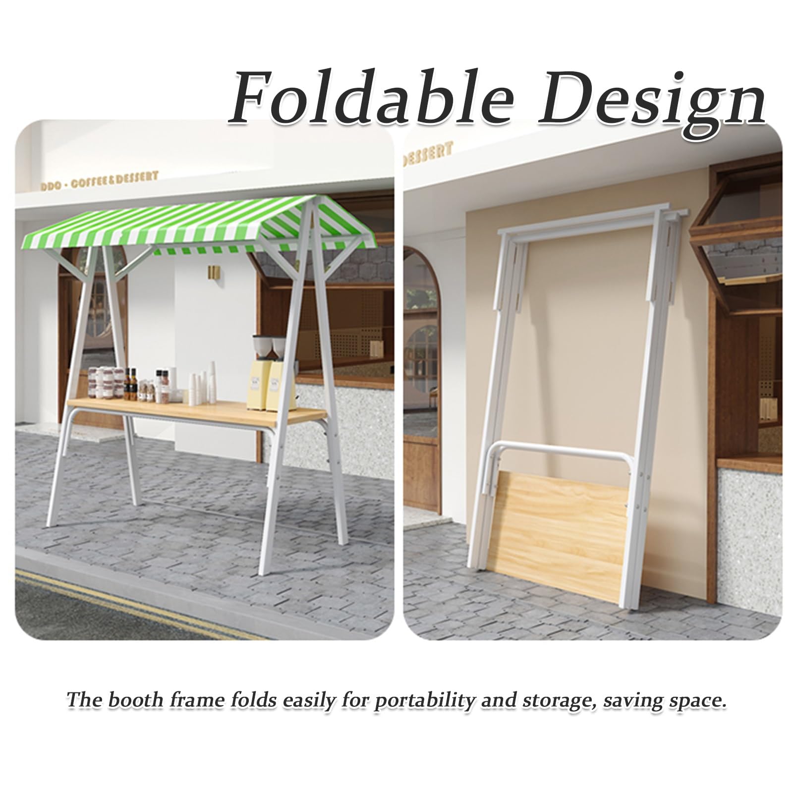Bancarella per mercatino,Carrello per snack con ruote bloccabili,espositore mobile, carrello portatile,Struttura stabile，Capacità di carico: 150 kg(Green stripes,110x60x200cm)