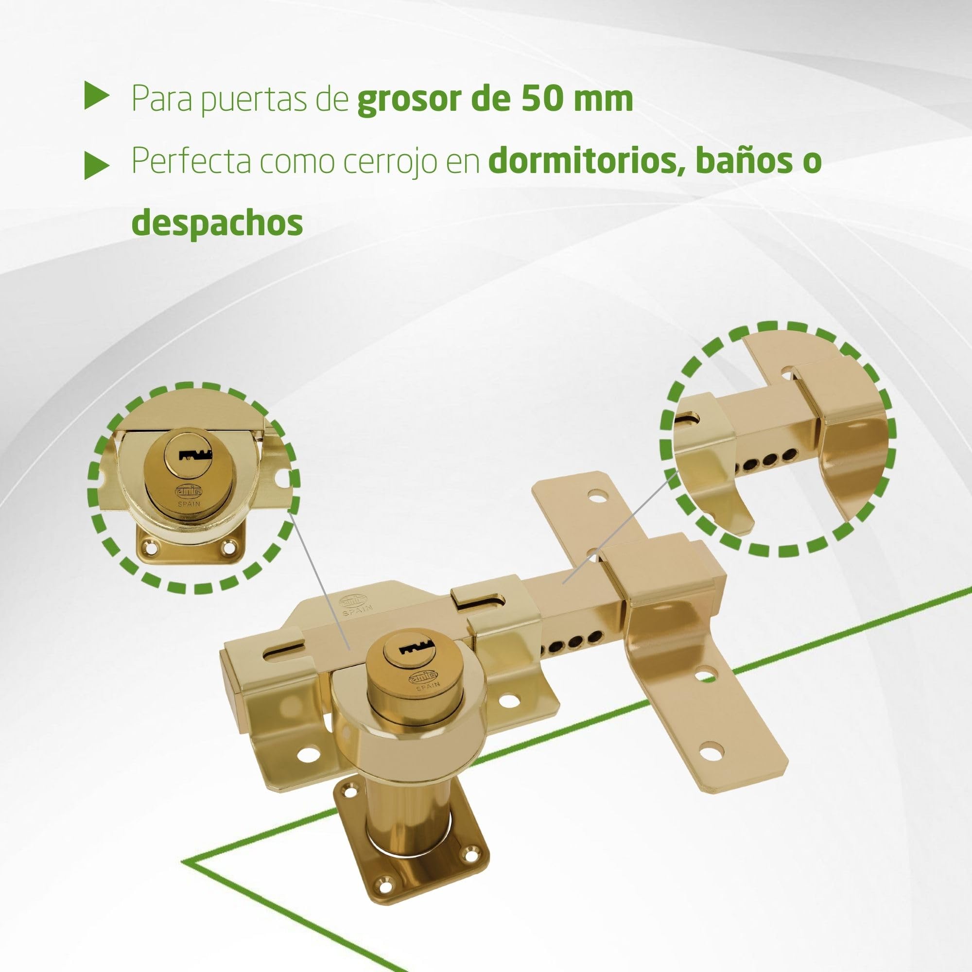 Amig - Cerrojo de Sobreponer con Cilindro Redondo Interior y Exterior Mod. 4-105 x 170 mm - Cerradura de Seguridad con Llave - Incluye 5 Llaves de Punto - Acero Dorado
